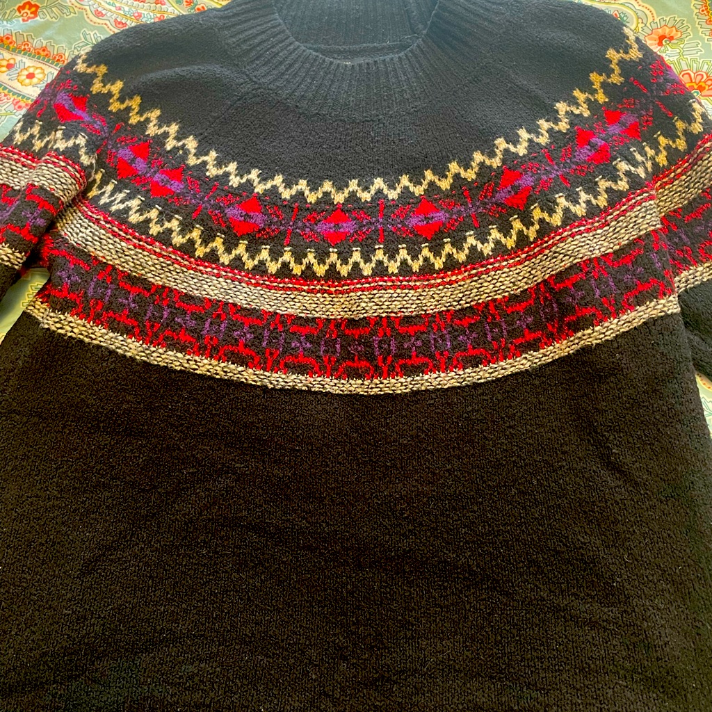Pretty Lucky Brand Black Fair Isle Sweater S